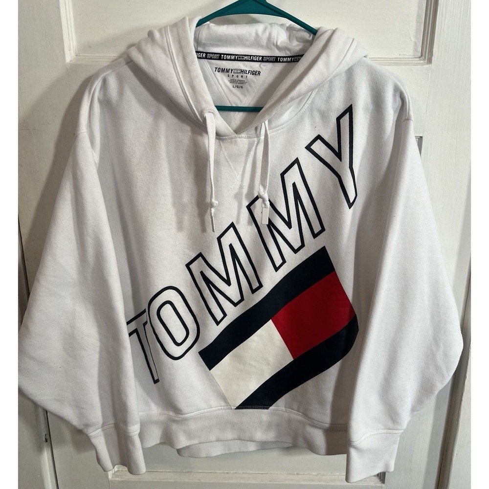 Women's Tommy Hilfiger Sport Cropped Hooded Sweatshirt Hoodie Large Pockets